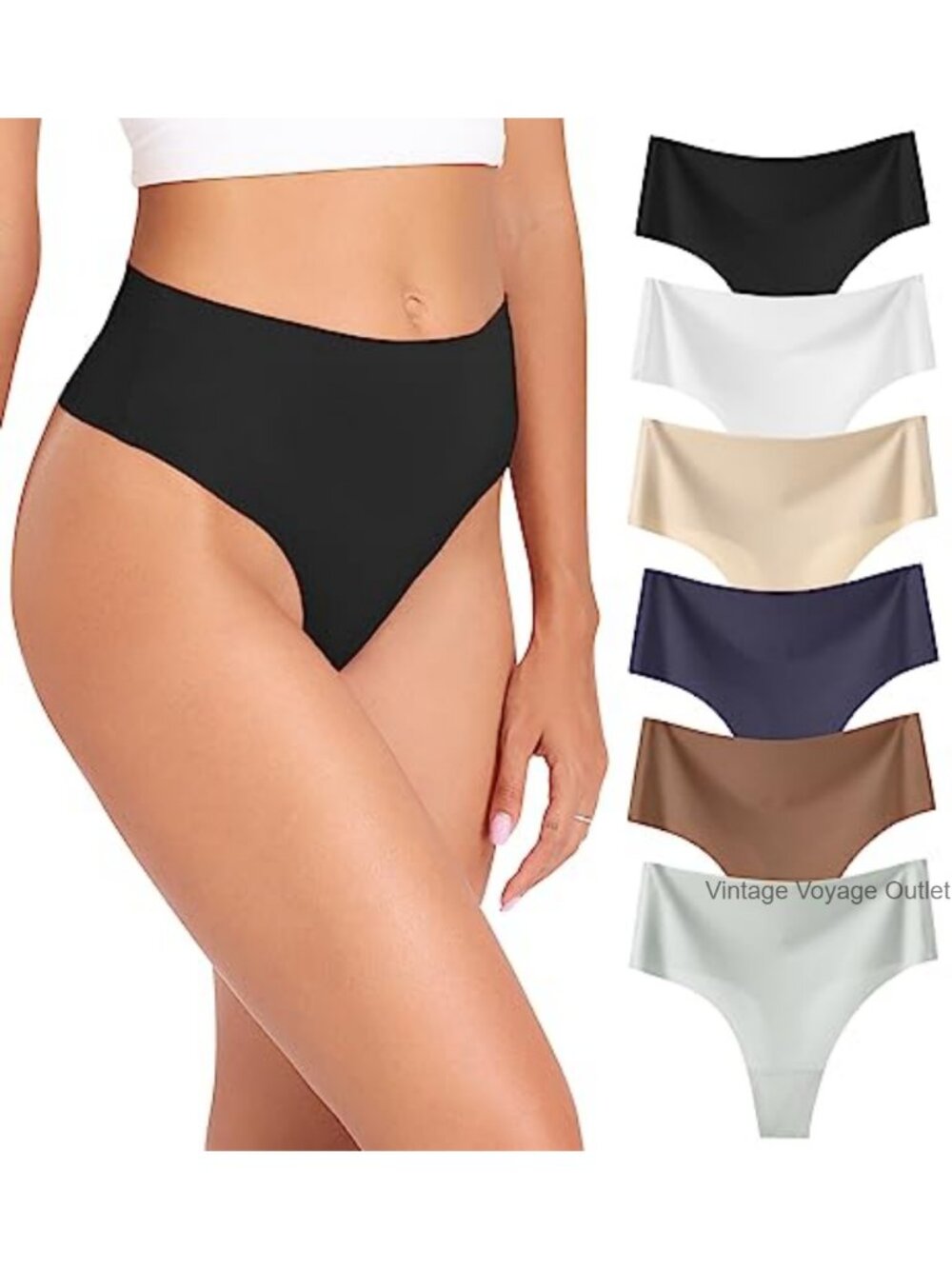 High Waisted Seamless Thongs No Show Breathable Cotton Crotch 6 Pack